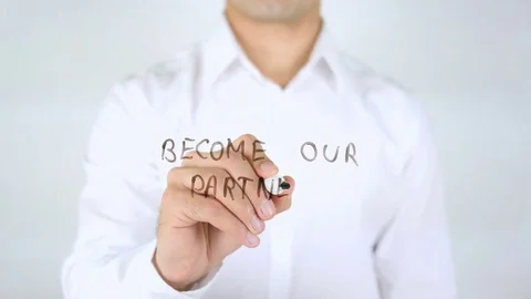 Become Our Partner, Man Writing on Glass Stock Footage