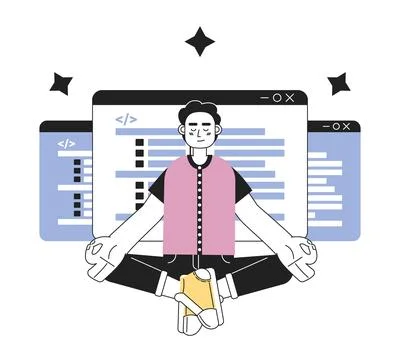 Become programmer expert line concept vector spot illustration Illustrazione stock