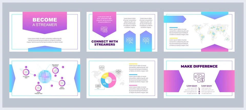 Become streamer presentation templates set Illustrazione stock