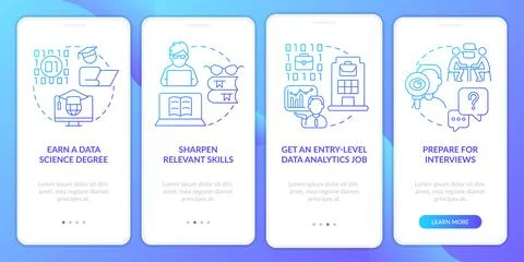 Becoming data scientist blue gradient onboarding mobile app screen 스톡 일러스트