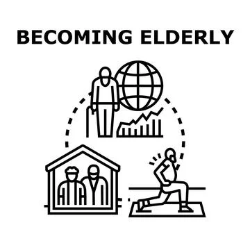 Becoming elderly concept with global aging population Stock Illustration