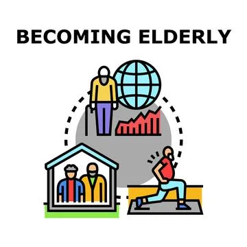 Becoming elderly concept with global aging population Ilustración de archivo