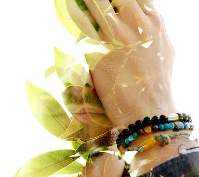 Becoming one with everything. Double exposure Stock Photos