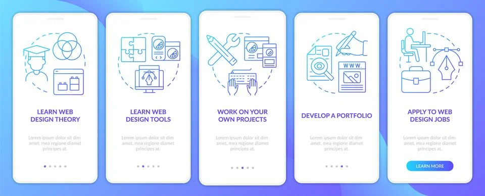 Becoming web designer blue gradient onboarding mobile app screen Stock Illustration