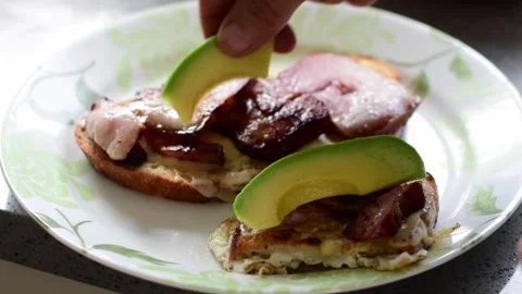 Becon toast avocado Stock Footage 255297909