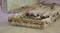Bed in the abandoned camping. Smooth and slow dolly shot. 4k or 4k+ Resolution