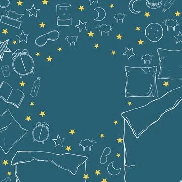Bed, alarm clock, night light and stars. Stock Illustration