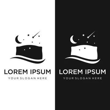 Bed and sleep logo template creative design, with pillow,zzz, clock, moon a.. Stock Illustration
