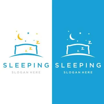 Bed and sleep logo template creative design, with pillow,zzz, clock, moon a.. Stock Illustration