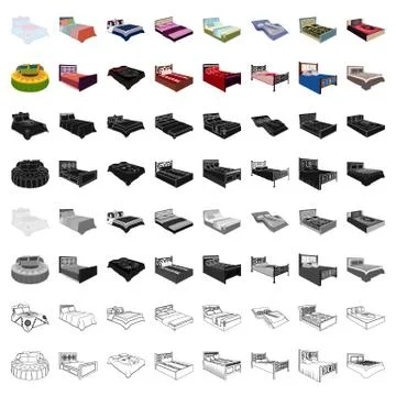 A bed with a back, round, curved and other kinds of the goods. Beds set Stock Illustration