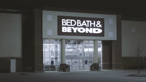 Bed Bath Beyond Storefront Signage at Night Stock Footage 239511975