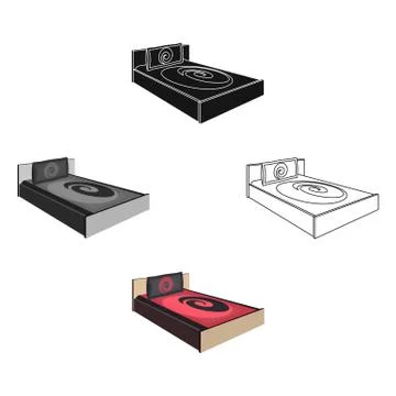 Bed with beautiful red patterns.Bed single icon in cartoon,black style vector 스톡 일러스트