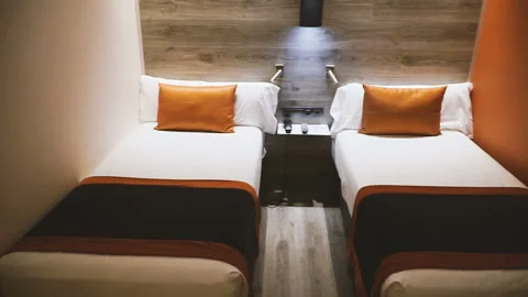 Bed. Bed in a hotel room Video stock 100076719