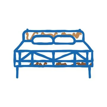 Bed bedroom interior icon doodle illustration Stock Illustration
