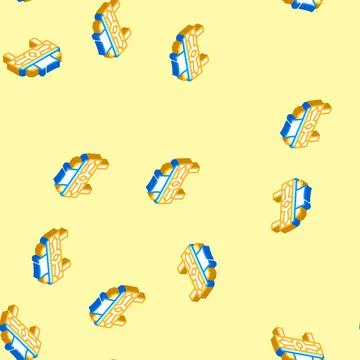 Bed bedroom interior isometric icon seamless pattern Stock Illustration