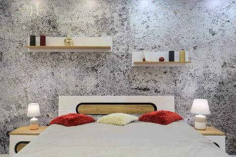 Bed in the bedroom interior Foto stock