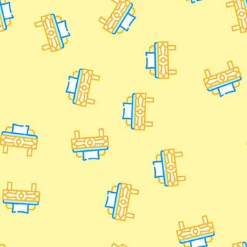 Bed bedroom interior vector seamless pattern Stock Illustration