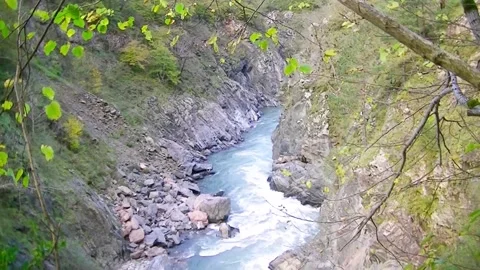 The bed of the Belaya River at the bottom of the gorge Stock Footage 145799338