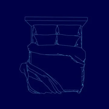 Bed with a blue sheet and pillows. The bed is shown in a blue color Illustrazione stock