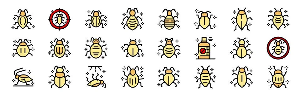 Bed bug extermination and control icons showing pest control and infestation Stock Illustration