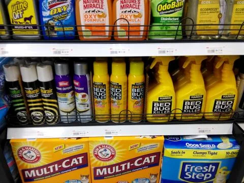 Bed Bug Killer on Display in a Home Depot Store - Image Stock Photos