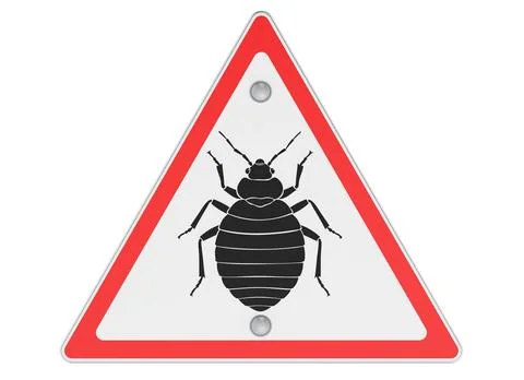 Bed bug warning triangle sign. 3D rendering Stock Illustration