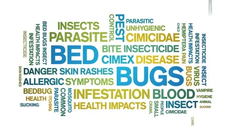 Bed Bugs animated word cloud,design animation kinetic typography seamless loop. Vidéo 155583834
