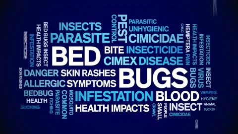 Bed Bugs animated word cloud,design animation kinetic typography seamless loop. Vidéo 155584027