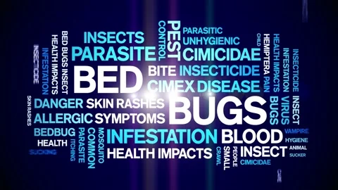 Bed Bugs animated word cloud,design animation kinetic typography seamless loop. 스톡 동영상 155584167