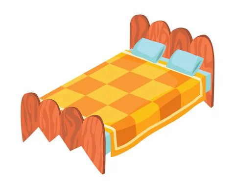 Bed cartoon. Vector illustration of color bed with pillow and cover. Icon of Stock Illustration