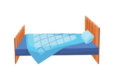 Bed cartoon. Vector illustration of color bed with pillow and cover. Icon of Stock Illustration