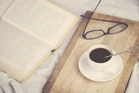 Bed with coffee Stock Photos