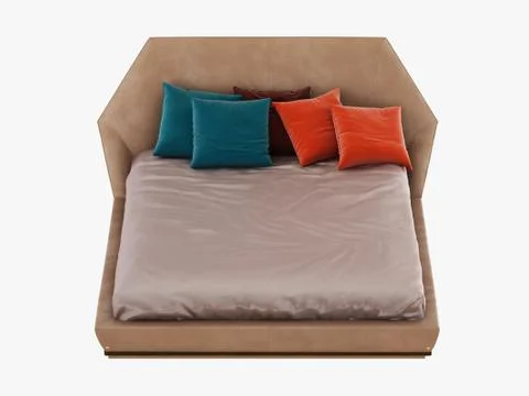 Bed with color pillows front view 3d rendering Illustrazione stock