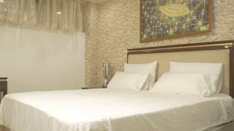 Bed, dressing table and a chair pan display Stock Footage 97281712