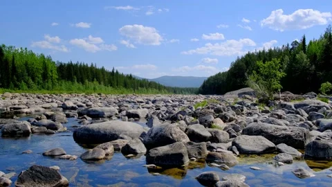 The bed of a dry mountain river in which there is almost no water left. Stock Footage 155540907