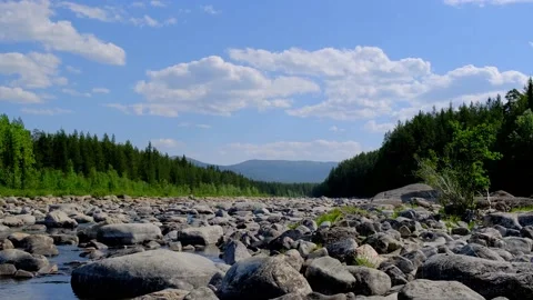 The bed of a dry mountain river in which there is almost no water left. Stock Footage 155541200