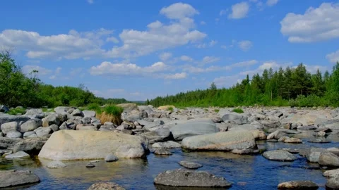 The bed of a dry mountain river in which there is almost no water left. Stock Footage 155541276