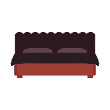 Bed front view vector bedroom cartoon furniture home. Sleep interior hotel re Illustrazione stock