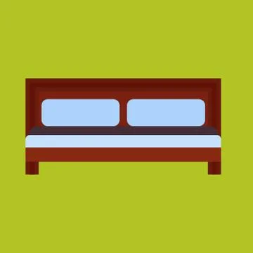 Bed front view vector bedroom cartoon furniture home. Sleep interior hotel re Stock Illustration