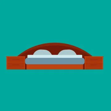 Bed front view vector bedroom cartoon furniture home. Sleep interior hotel re Illustrazione stock