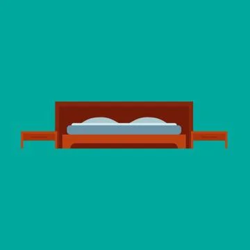Bed front view vector bedroom cartoon furniture home. Sleep interior hotel re Illustrazione stock