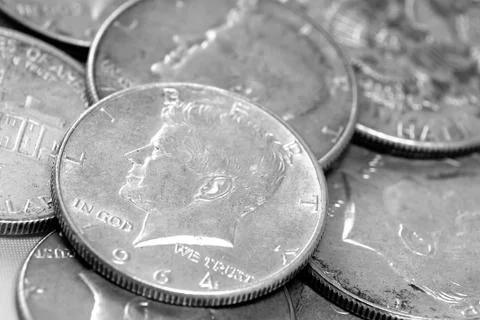Bed of half dollars Stock Photos
