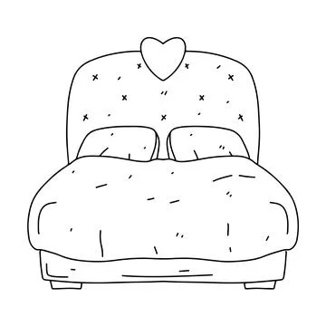 Bed in hand drawn doodle style. Vector illustration isolated on white backgro Stock Illustration