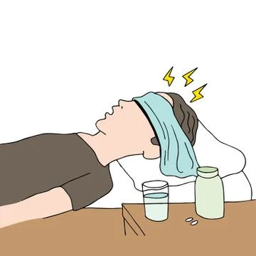 In bed with headache Stock Illustration