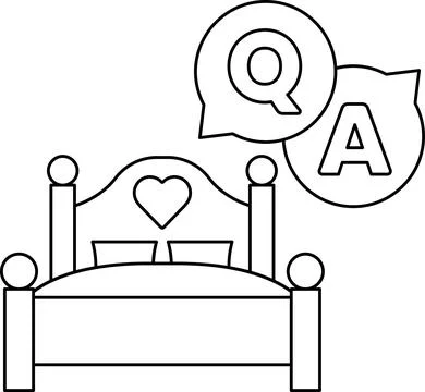 A bed with a heart on it and the letters Q and A above it Ilustração Stock