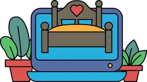 A bed with a heart on it is shown on a laptop Stock Illustration