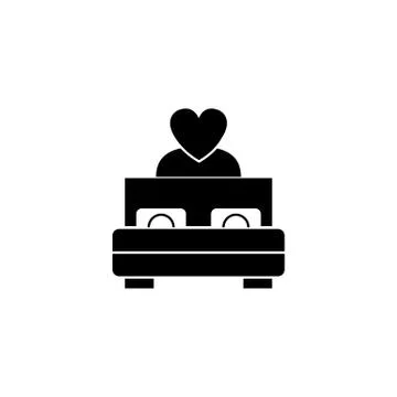 Bed with heart solid icon, Couple making love 스톡 일러스트