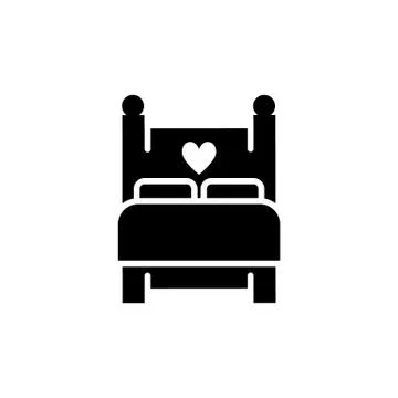 Bed with heart solid icon. Double bed vector illustration isolated on white Stock Illustration