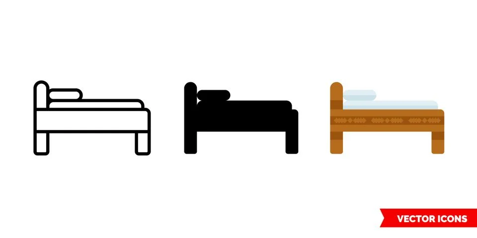 Bed icon of 3 types. Isolated vector sign symbol. Stock Illustration