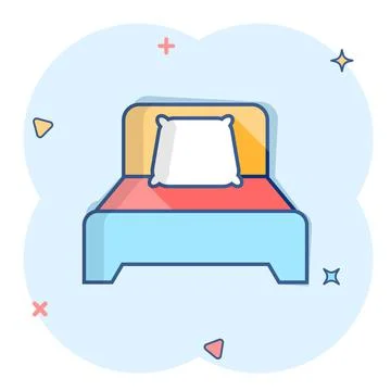 Bed icon in comic style. Sleep bedroom vector cartoon illustration pictogram. Stock Illustration